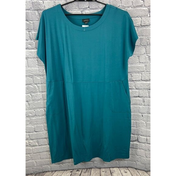 J. Jill Wearever Collection 2X Teal Green Knit T-Shirt Dress Cap Sleeves - Picture 7 of 12